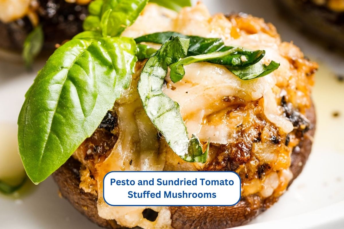Pesto and Sundried Tomato Stuffed Mushrooms